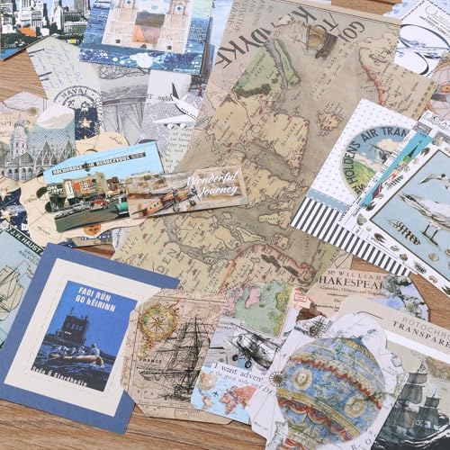 Auguro World Travel Scrapbook Kit A6 Grid Notebook Stationery Junk Journal Kit Scrapbooking Supplies Kit Craft DIY Gift for Adult Teen Girl