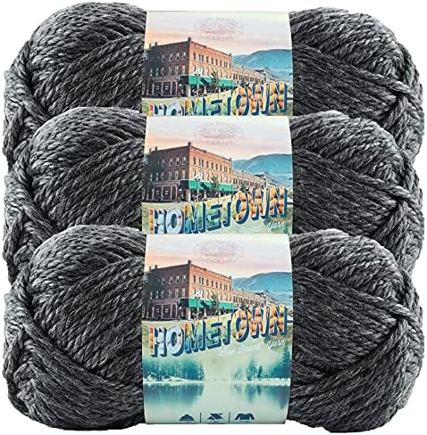 Lion Brand Yarn Hometown Yarn, Super-Bulky Yarn for Knitting, Crocheting, and Crafting, 3 Pack, Chicago Charcoal