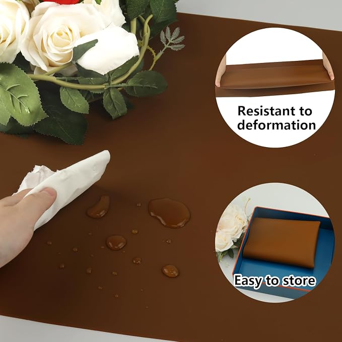 Extra Large Silicone Mat, Kitchen Counter Mat Placemats for Kids Silicone Mats for Countertop, Nonstick Silicone Table Mat for Baking Pastry Crafts Heat-Resistant Silicone Pad, 27.6'' x 15.7'', Coffee