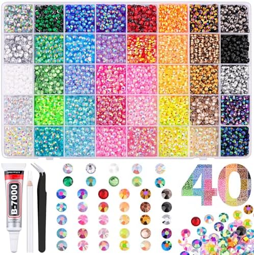 10000Pcs Resin Jelly Rhinestones for Bedazzling, 5mm Mixed-Color Flatback Gems for Diamond Art, Bedazzler Kit with 1Pcs 10ml B7000 Jewelry Glue for Crafting Crafts Book Shoes Nail Art