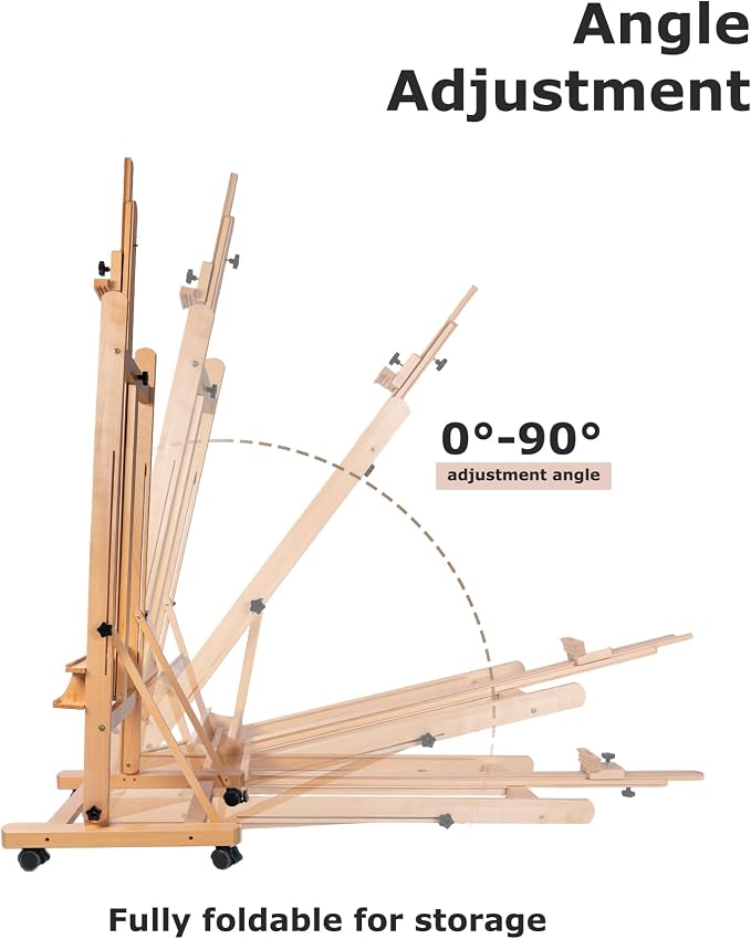 DJAR Large H-Frame Art Easel for Painting, 360° Casters Wheels, Natural