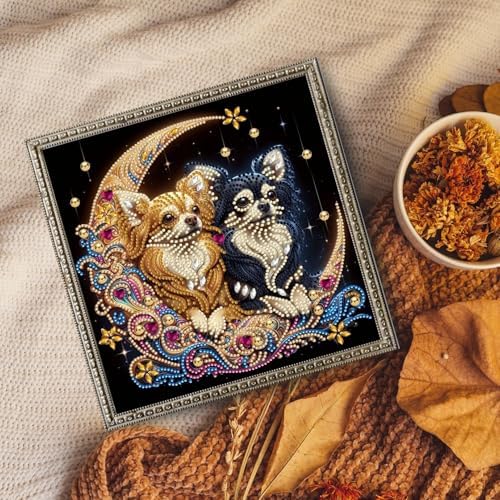 Bloomthread Diamond Painting Kits for Adults – Dog and Moon Partial Drill Diamond Art Painting Kits for Holiday Gifts and Home Decor 12x12 Inches