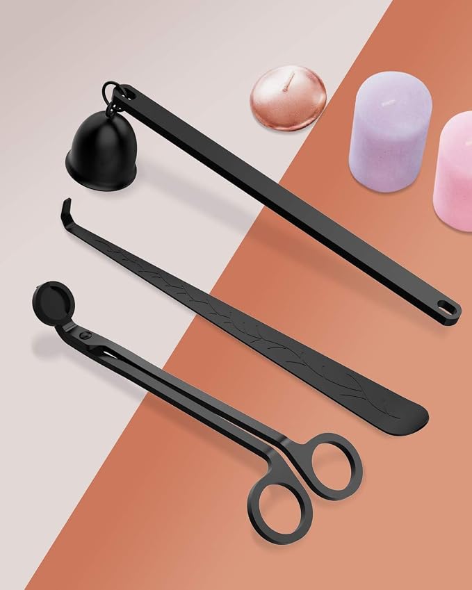 RONXS 3 in 1 Candle Wick Trimmer Set, Snuffer, Dipper, Cutter, Black | Candle Care Accessory Kit, Stainless Steel, Trims Wick, Puts out Flame and Dips, Gift Box for Candle Lovers Home Decoration