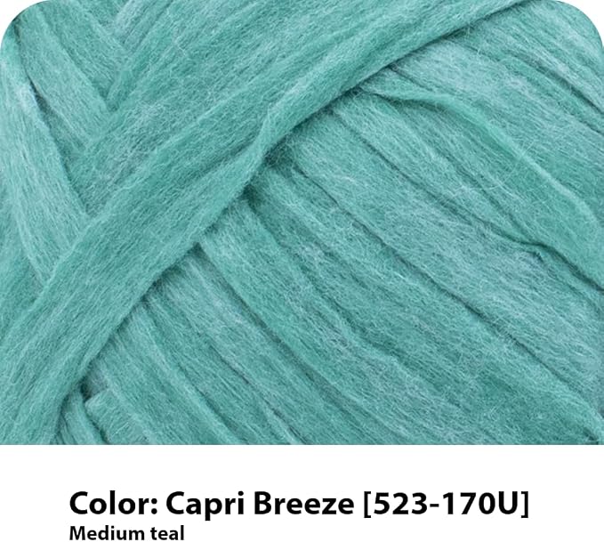 Lion Brand Yarn, Rewind Bulky Flat Tape Yarn for Crochet, Knitting and Crafts, Capri Breeze, 1 Pack, Soft Fiber for Bags, Summer Hats, and Shawls, Teal Blue
