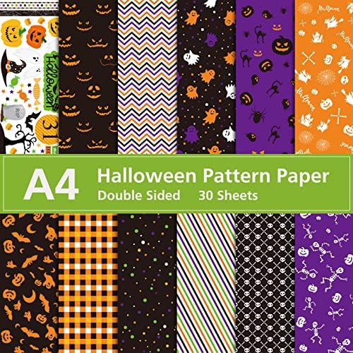 MIAHART 30 Sheet Halloween Pattern Paper Set A4 Size Decorative Craft Paper Origami Paper for Card Making Scrapbook,12 Designs