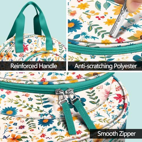 FINPAC Embroidery Project Bag, Embroidery Supplies Storage Carrying Tote Case with Multiple Pockets for Floss, Hoops, Thread, Stitch Tools Kit [Bag Only], Apricot Bloom