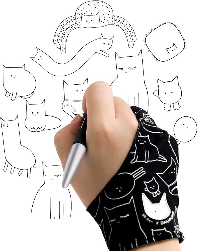 XPPen Digital Drawing Glove - Two-Finger Artist Glove with Cute Cat Print, Suitable for Right and Left Hand