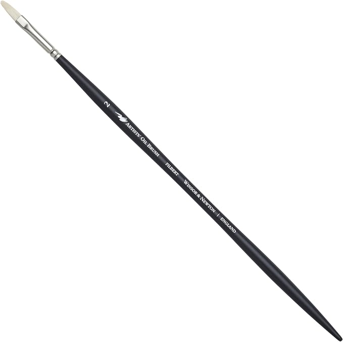 Winsor & Newton Artists' Oil Hog Paint Brush, Long Handle Size 2, Filbert | Handcrafted with interlocked Chungking bristles; Have spring, stiff, & flagged allowing large amounts of colour to be carried