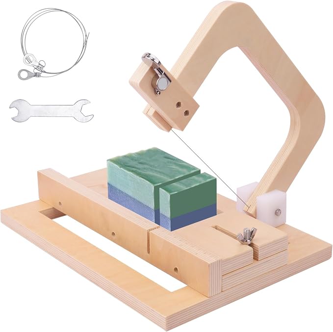 kukmakri Wooden Soap Cutter for Soap Making - 13.4 x 9.5 x 7.6 Inch Handmade Soap Making Supplies, Adjustable Wire Slicer Cutting Tool, Wood Soap Cutters for Soap Making, Cheese DIY