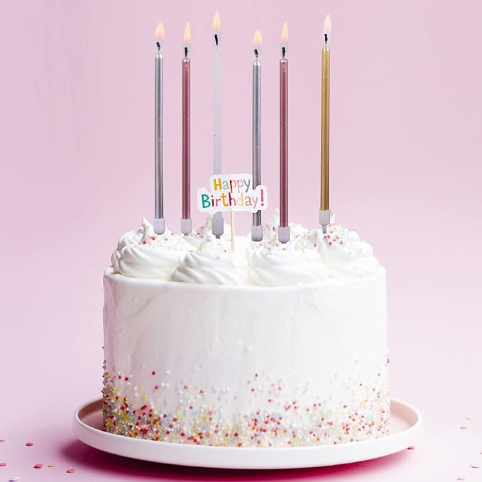 PHD CAKE Gold, Silver, Rose Gold, White, Long Birthday Candles in Holders, Cake Candles, Birthday Parties, Wedding Decorations, Party Candles, Celebrations