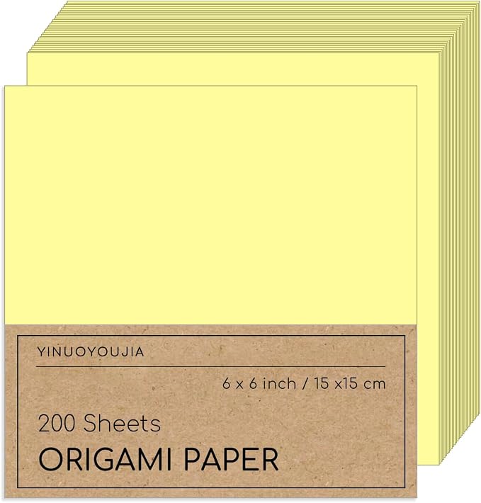 200 Sheets of Light Yellow Origami Paper,6x6 inch Double Sided Color, kit for kids,Colored Paper Kit Gifts for Beginners