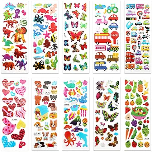 Puffy 3D Sticker for Kid & Toddler 500+ Variety Pack Cute Scrapbook Sticker | Craft for Scrapbooking Journal Gifts and Rewards Including Animal, Numbers, Fruits, Fish, Dinosaurs, Cars and More…