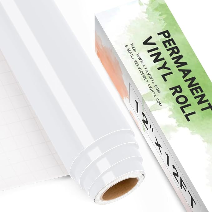 Glossy White Permanent Vinyl, 12" x 12 FT Vinyl with Cricut Cutting Machine - Lya Vinyl Glossy White Adhesive Roll for Mug, Cup, Window & Home Decal