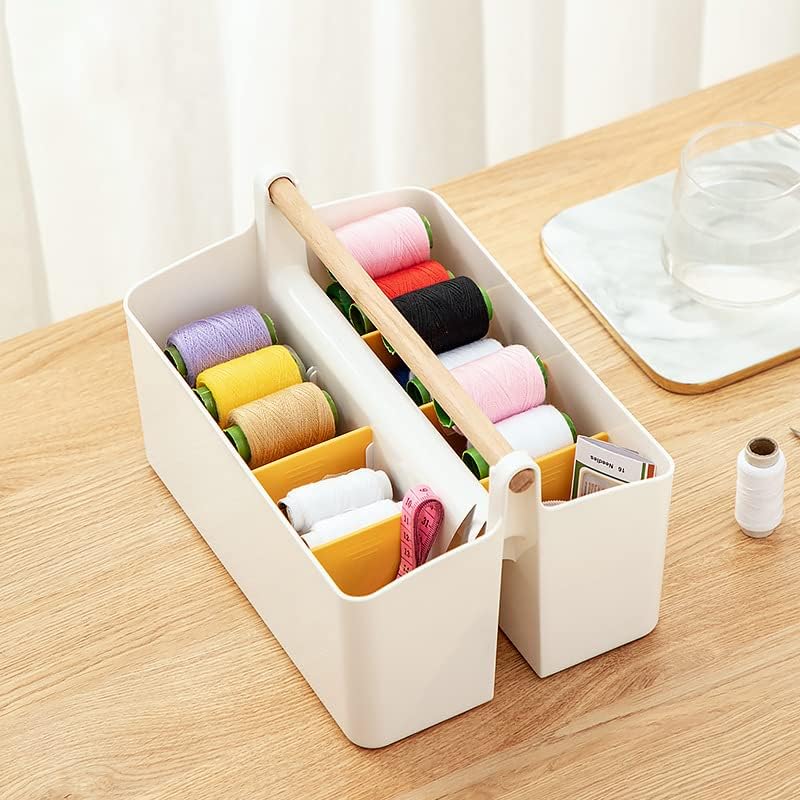Vidifor Large Portable Caddy Tote with Handle, Plastic Craft Storage Organizer Basket with Adjustable Divided for Art Supplies, Sewing, Colored Pencils, Makeup-Yellow