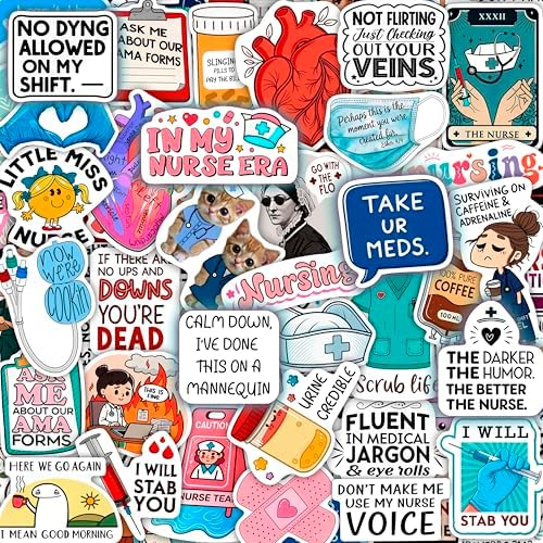 100Pcs Funny Nurse Stickers for Water Bottle, Laptop - Nurse Appreciation Gifts, RN Party Supplies - Nursing Week, Healthcare Medical Hospital Stickers