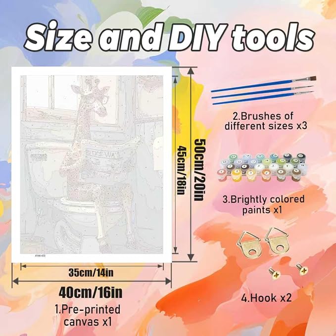 Yunruily Paint by Numbers Kits for Adults - Giraffe Adult Paint by Number Kits on Canvas,Paint by Number Adult for Gifts Home Wall Decor 16x20inch