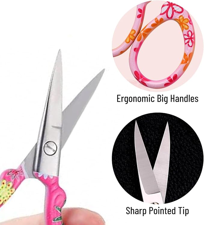 2PCS Sewing Embroidery Scissors, 3.6 Inches Sharp Stainless Steel Crochet Scissor Craft Scissors for Cross Stitch Supplies, Crochet Accessories, Paper Cutting,Threading & Needlework DIY(Red+Pink)