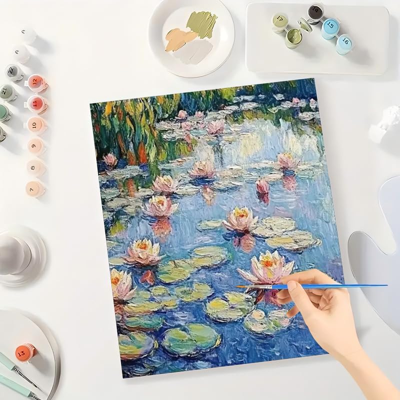 TAOPAOLAB Water Lily Garden Paint by Numbers Kit for Adults - DIY Monet-Inspired Water Lilies Painting on Canvas 16x20In, Framed Acrylic Paint Set for Beginners, Art for Home Decoration/Gifts