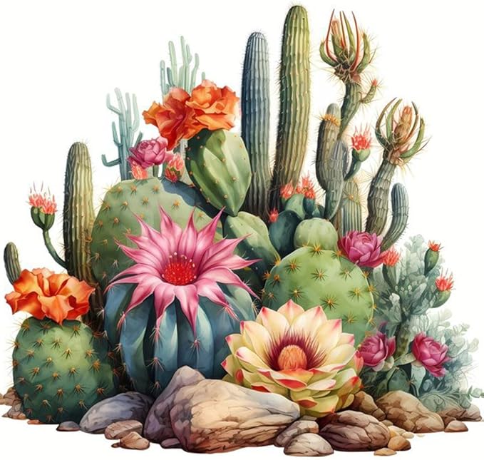 Cactus Diamond Art Painting Kits for Adults - Plant Flower Round Full Drill Diamond Dots Paintings for Beginners, 5D Paint with Diamonds Pictures Gem Art Painting Kits DIY Crafts Project 14x14inch