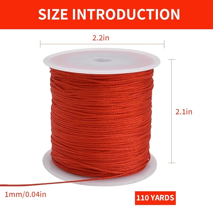 TONIFUL Nylon String Satin Cord for Necklace Bracelet Beading 1mm Red | 100yd Non elastic durable non fading, for Jewelry Making Thread Rattail Macrame Trim Kumihimo Chinese Knot Craft Tags Hanging