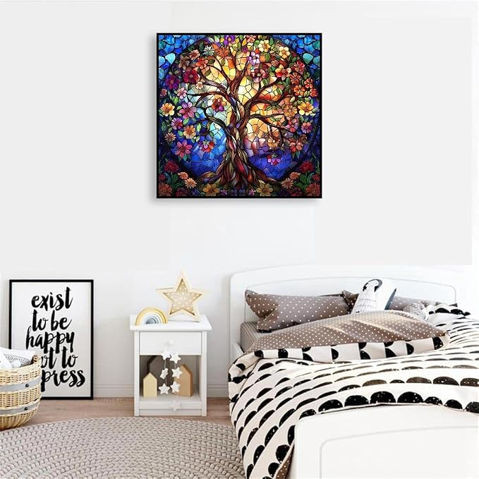 VIGEGU Tree of Life Paint by Numbers Kit for Adults Beginner with Framed | Easy Adult Paint by Number Kits on Canvas DIY Painting for Beginners Art by Numbers for Home Wall Decor 10x10 Inch