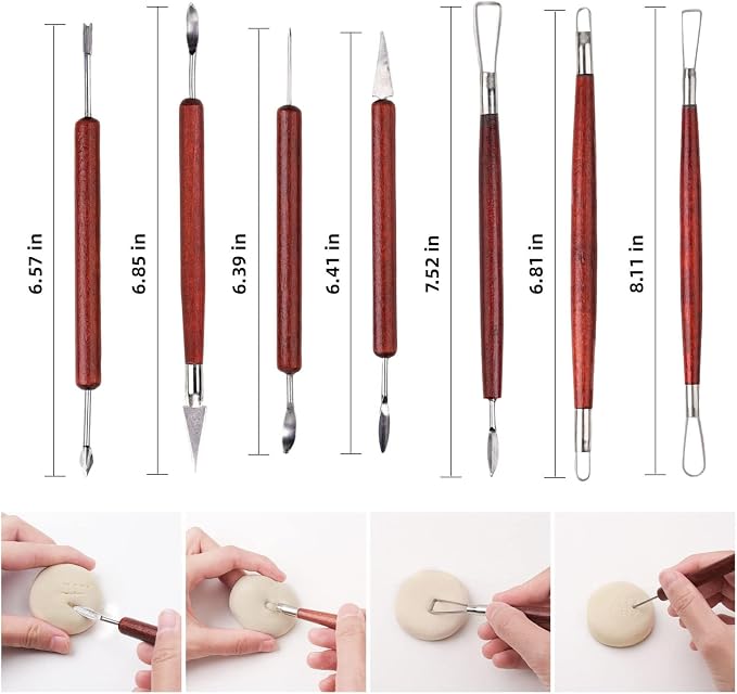 Blisstime 18PCS Clay Sculpting Tools, Basic Clay Pottery Carving Tool Kit with Wooden Handles and Tool Bag