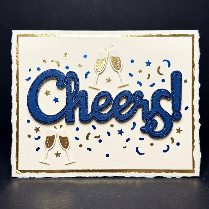 Lapoo Words Cutting Die for Scrapbooking - Durable, Cut Stencils for DIY Scrapbook Photo Album Decorative Paper Card, Card Making Supplies Party Wedding Decorations (Cheers 3 x 1.3 in)