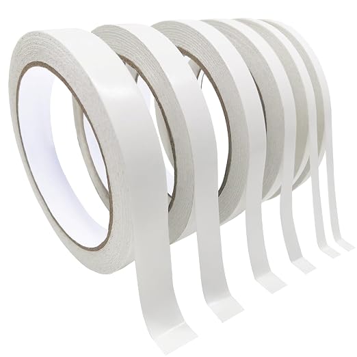 SmaringWing Double Sided Tape for Crafts, 6 Rolls Multi-Size Double-Sided Adhesive Tape for Arts, Photography, Gift Box, Scrapbooking, Card Making, Paper Backing