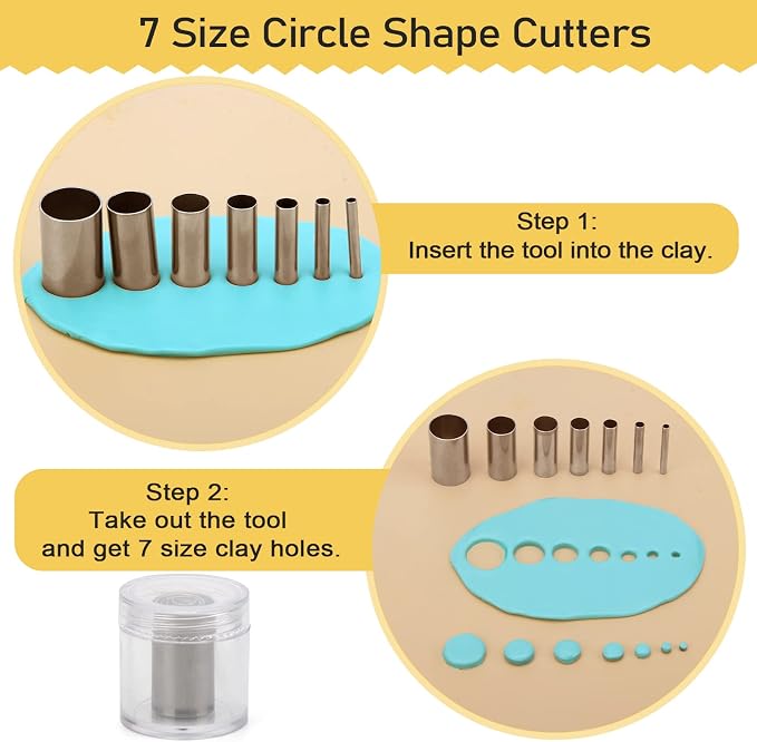 28Pcs Polymer Clay Cutter Tools, Pletpet Polymer Clay Tools Acrylic Roller/ 14 Sculpting Kits/ 7 Circle Shape Cutter/ 2 Acrylic Sheets for Press/ 2 Scarper/Needle Detail Shaping
