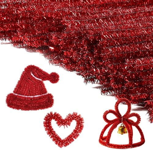 Caydo 200 Pieces Glitter Red Pipe Cleaners