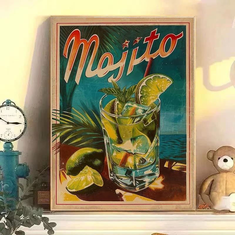 Retro Cocktail Diamond Art Kits for Adults, Mojito Diamond Painting Kit Adults for Beginners, Round 5D DIY Dimond art,Full Drill Painting Kit Art and Crafts for Adults Home Wall Decor【11.8x15.7inch】