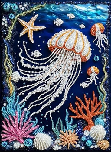 AIBOERL Diamond Art Kits for Adults，Jellyfish Pearl Painting Kit | Special Shape Jellyfish Diamond Painting ，DIY 3D Plastic Pearl Painting Kit for Home Wall Decoration12×16inch