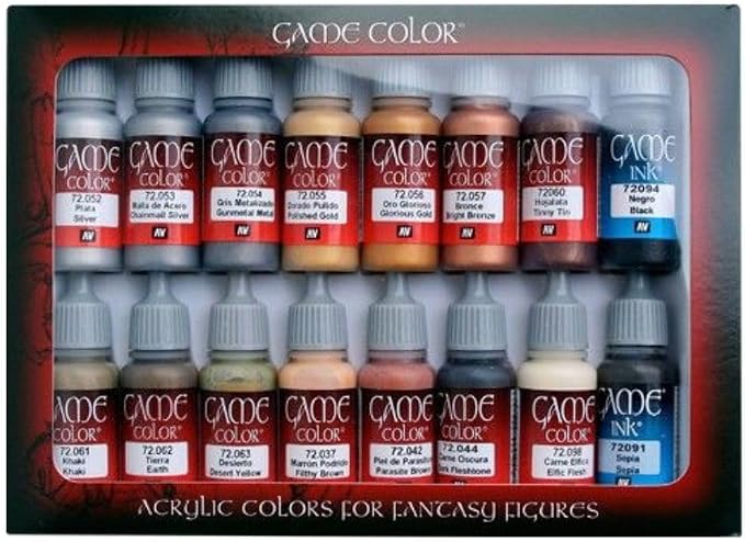 Vallejo - Game Color Leather and Metal Set | Set for Fantasy and Wargame Figures | 16 Bottles x 18 ml (0.60 fl.oz.)
