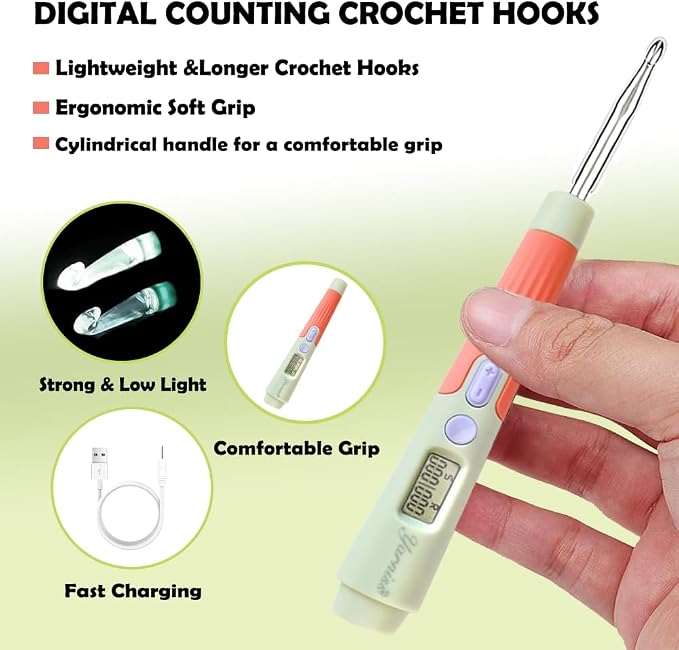 Yarniss 18 Size Light Up Counting Crochet Hooks Set with Case 2.0mm-14.0mm