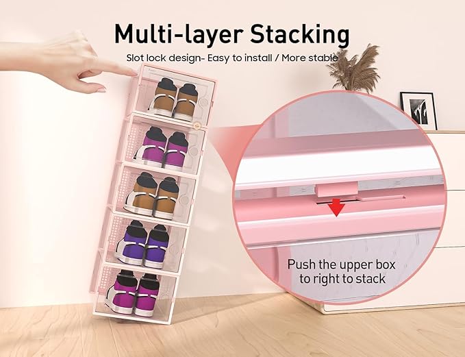 Kuject X-Large Shoe Storage Boxes 12 Pack, Clear Stackable Shoe Organizer