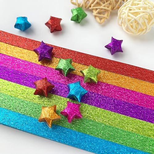 Paper Stars Strips, 520 Pcs 7 Glitter-Color Origami Star Paper Strips, Ideal for Students Leisure Holiday Presents Party Decoration