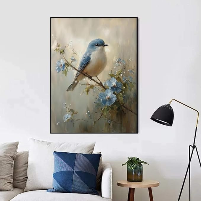 Blue Bird Paint by Numbers Kit for Adults, Color By Numbers for Adults | Vintage Blue Bird Painting by Number Kits On Canvas, Number Artist Paint by Number Kit Funny Without Frame DIY, 12x16in
