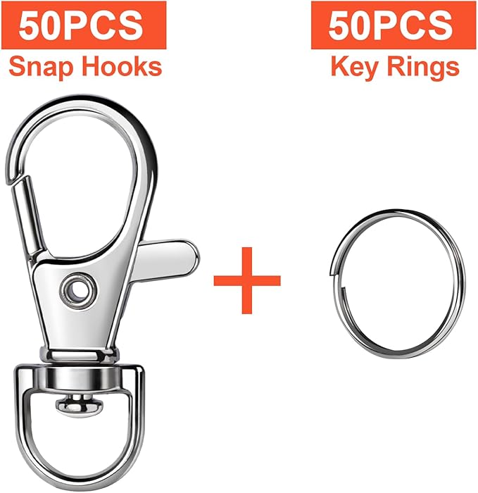 LEOBRO 100PCS Lobster Claw Clasps and Key Rings, Keychain Making Kit - 50PCS Keychain Clips and 50PCS Key Chain Ring, for Key Chains, Crafts, Lanyard, Key, Jewelry Making