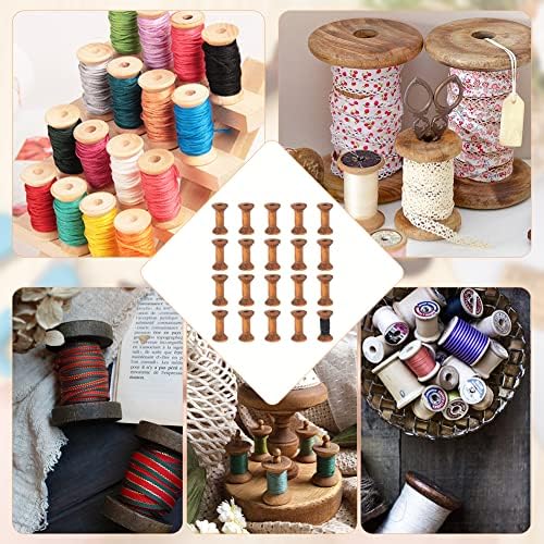 BENECREAT 20Pcs Antique Wooden Empty Spools, 1.57"/ 40mm Empty Thread Spools Wooden Ribbon Spools Bobbins for Wire Weaving Arts DIY Wood Projects
