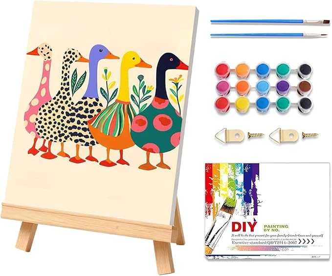 Duck Paint by Numbers Kit for Adults Beginner & Kids with Frame 8x12inch | Funny Ducks Adult Paint by Numbers, Easy Paint by Number Kits for Kids Ages 8-12, DIY Acrylic Painting Kits, Home Decor Gifts