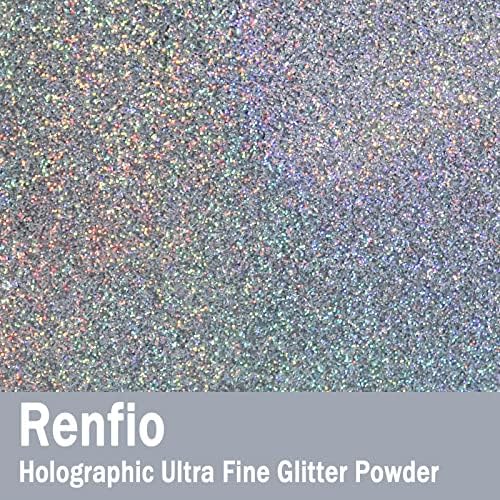 Renfio Holographic Ultra Fine Silver Glitter Powder Metallic Resin Glitter | 2.11 Oz (60g) PET Flakes Crafts Sequins 1/128" 0.008" 0.2mm Epoxy Chips Flakes for Tumblers Slime - Diamond Laser Silver