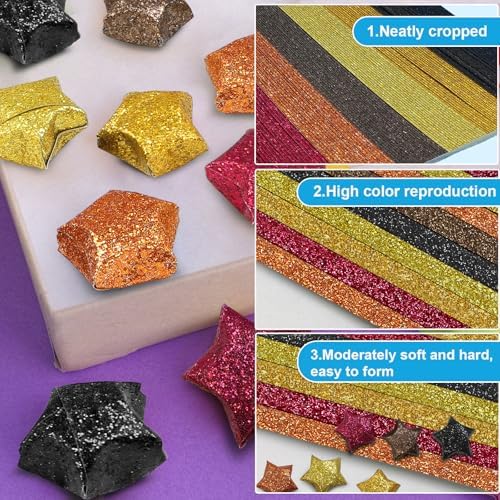 FoDau770 Glitter Star Paper Strips - 360 Sheet, 6 Colors