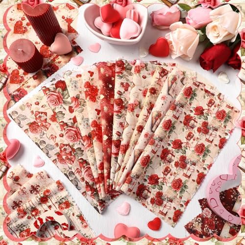 HunnmingRe 20 Pcs 10''x10'' Vintage Valentines Quilting Fabric Square Bundle Love Heart Precuts Quiltted Fabric Red and Pink Rose Printed Patchwork Supplies for DIY Material Sewing Craft Strips