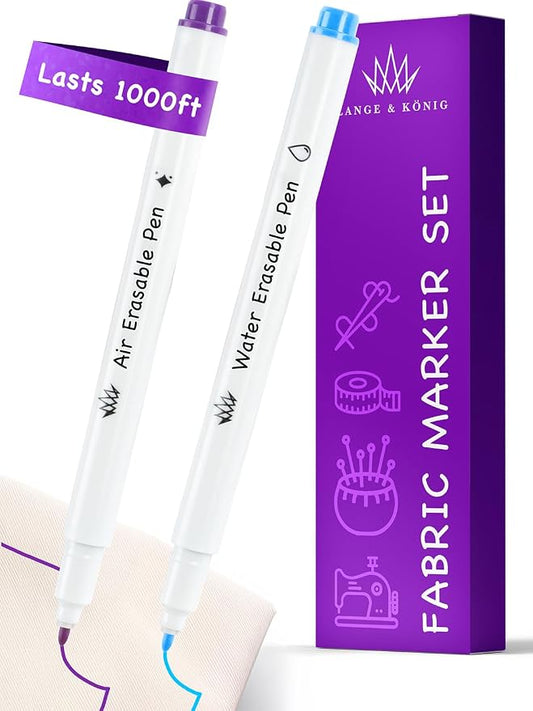 Lange & König Air & Water Erasable Fabric Markers for Sewing Products - Sewing Supplies Quilting Supplies Sewing Accessories Sewing Gifts Quilting Gifts Embroidery Supplies, Tailors Chalk Alternative
