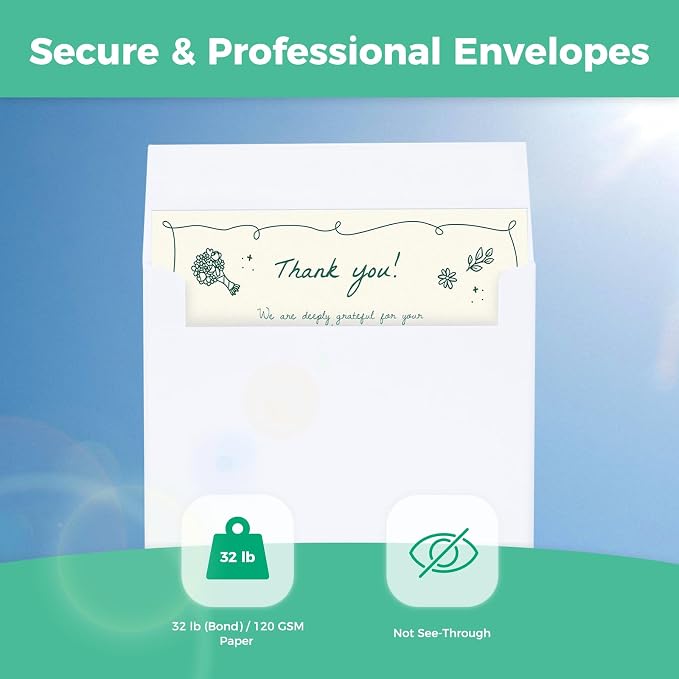Ohuhu A7 5 x 7 Blank White Cards and Envelopes 100 Pack | 5" x 7" Heavyweight Folded Cardstock and A7 Envelopes for DIY Greeting Cards Wedding Birthday Invitations & All Occasions