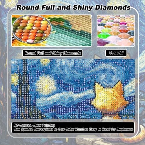 VeGuude Diamond Art Kits for Adults Starry Night Cat Diamond Painting Kits