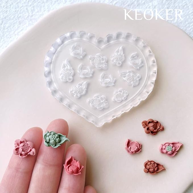 KEOKER Flower Polymer Clay Molds - 4 Pcs Floral Molds for Jewelry Making, Miniature Molds, Earring Molds (Substitute Polymer Clay Cutters) (4PCS)