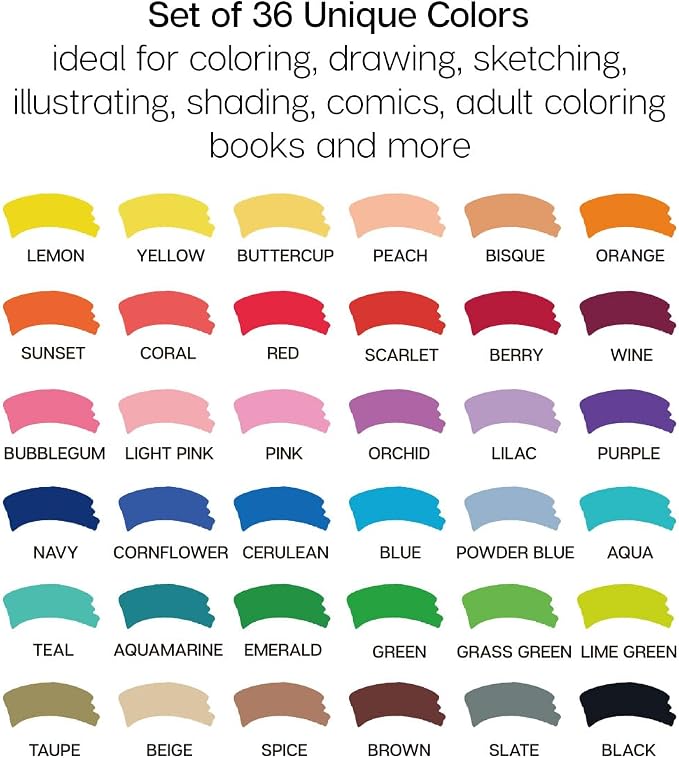 KINGART Dual Tip Alcohol Based Art Markers, 36 Colors Permanent Marker Pens Highlighters with Case Perfect for Illustration Adult Coloring Sketching and Card Making