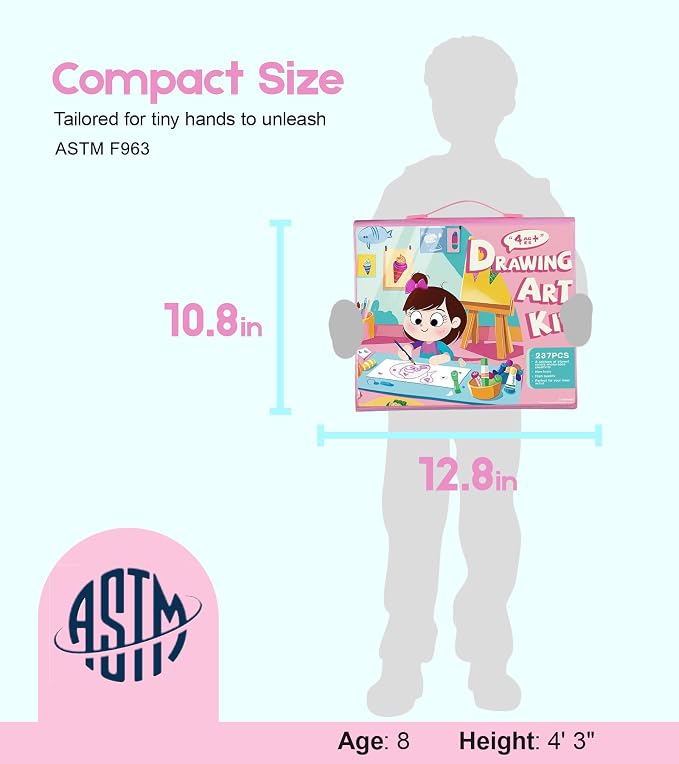 TMOL 237-Piece Kids Art Set with Double-Sided Easel, Watercolor, Oil Pastels, Painting Kits for Kids Ages 4-8, Art Supplies for Girls & Boys, Drawing Sets, Gift for Young Artists-Pink
