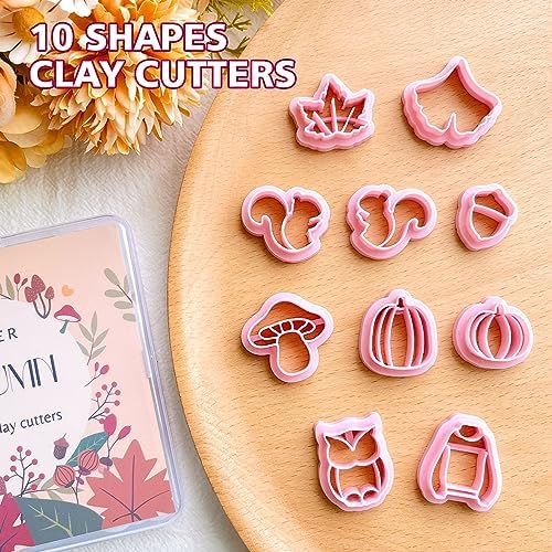 Keoker Polymer Clay Cutters for Fall - Acorn Clay Cutters for Earrings Making, 10 Shapes Autumn Clay Earrings Cutters, Clay Cutters for Polymer Clay Jewelry (Earrings Clay Cutters)
